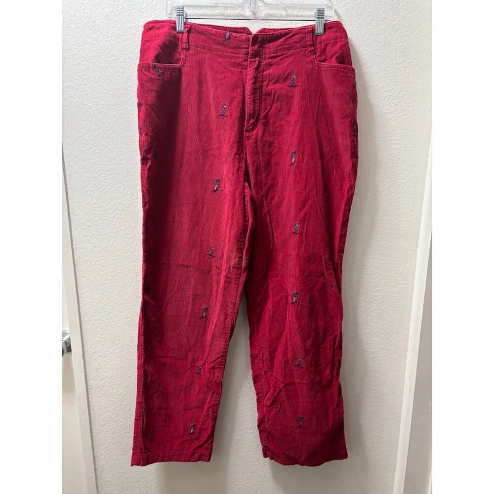 Casablanca Sport VTG Corduroy Pants Women's 16 Ski Skier Embroidery Novelty Red - Picture 2 of 5